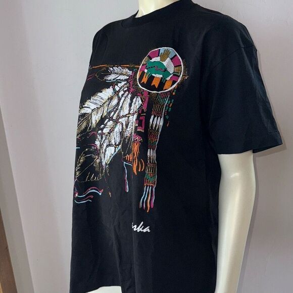 Vintage Black Native American Puffy Embellished Graphic Single Stitch T-Shirt Si - Picture 12 of 16